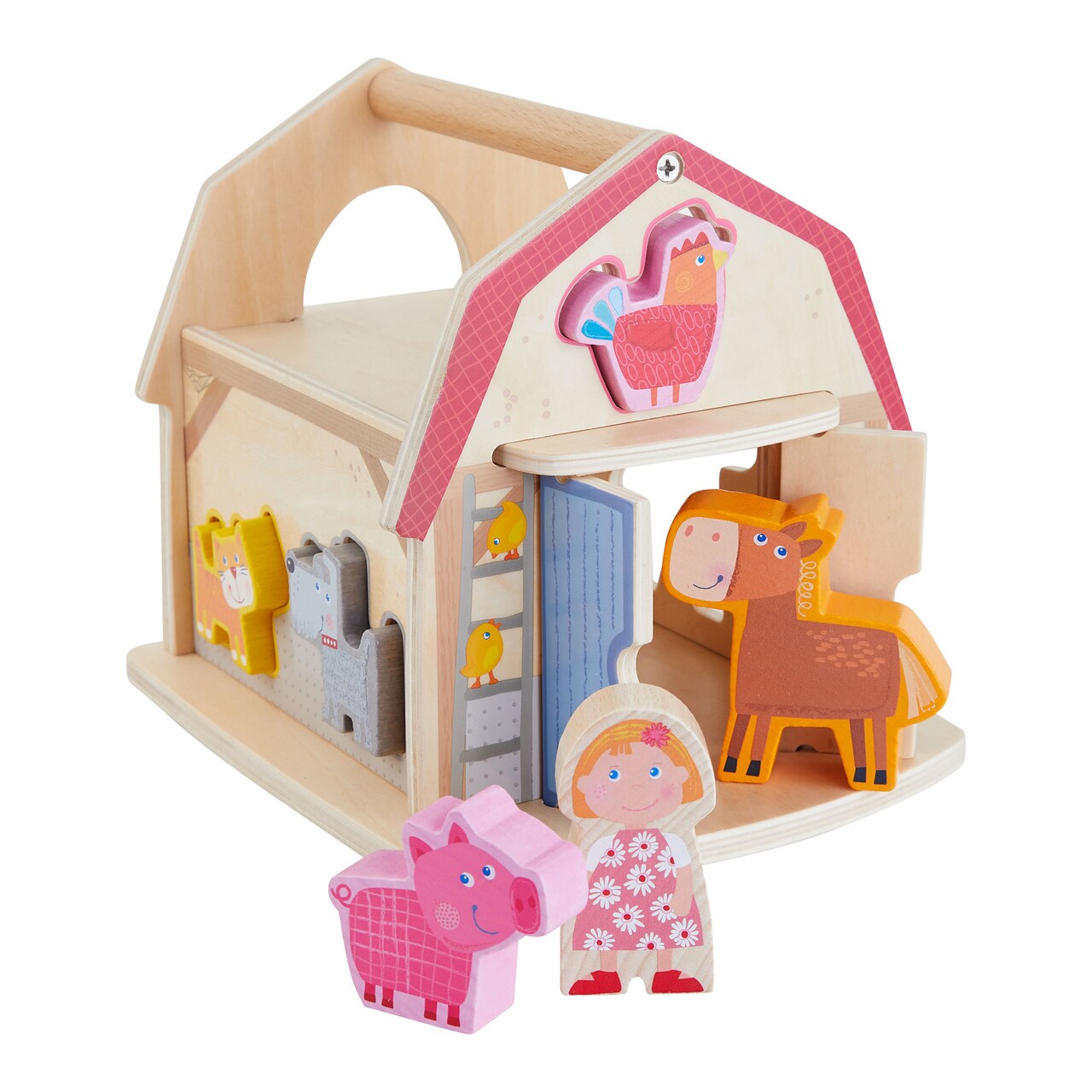 HABA Wooden Farmhouse Shape Sorter Toy with 6 Chunky Animal Blocks - Wooden Montessori Toys for 1+ Year Olds - Stacking Blocks for Toddlers 1-3